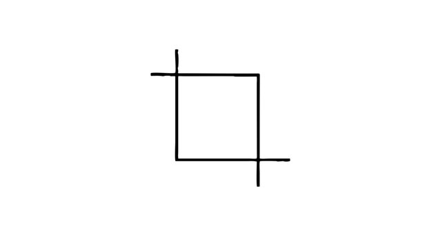 Crop symbol made of two interlocking right angle brackets overlapping into a square, their ends extending past the top left and bottom right corners, a photo editing vector icon in sharp line style