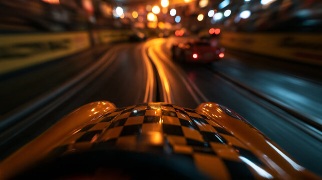 High Speed Slot Car Racing on Illuminated Miniature Track