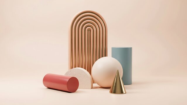 Minimalist abstract composition with geometric shapes in pastel and earth tones
