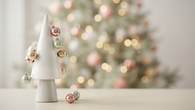 Festive holiday scene with minimalist christmas trees and a blurred background