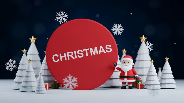 Festive christmas scene with santa claus and decorative white trees