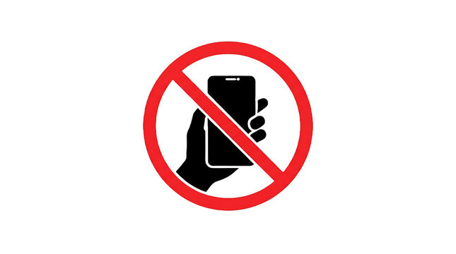 No mobile phones allowed prohibition sign with smartphone icon