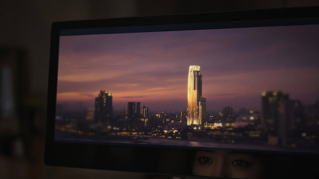 Glow concentrated on one part of a city scene