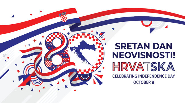 Happy croatia independence day celebration banner with flag colors