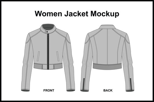 Women crop motorbike leather jacke fashion flat sketch line art 2d vector mockup