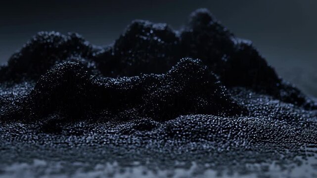 60 FPS Macro ferrofluid spikes rising and shifting under magnetic field on dark reflective surface