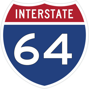US Interstate 64 Highway Sign and East West Route Shield