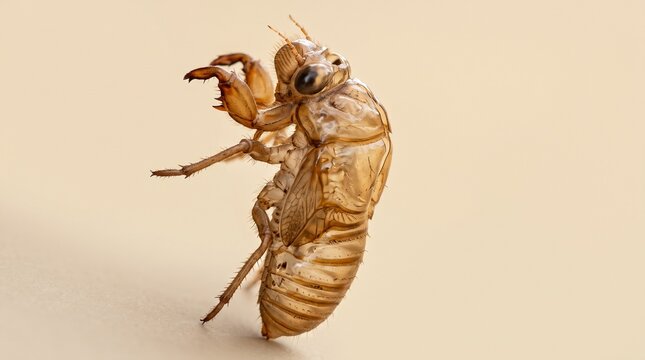 Translucent Amber Cicada Shell (Exuviae) on Pale Sandy Background