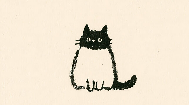 Cute Black Cat Minimalist Hand Drawn