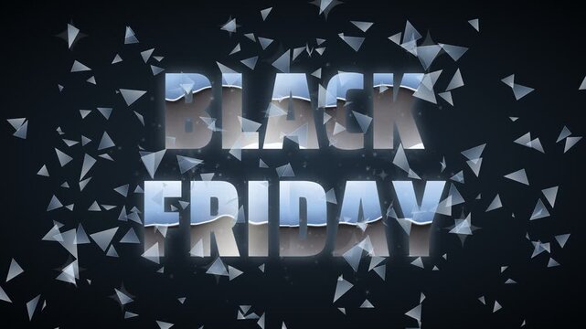 Black Friday sale event with shattering glass effect and glowing text on dark background