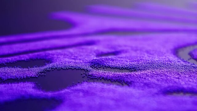 60 FPS Macro beads flow forming abstract liquid-like patterns with shifting teal purple and gold lighting