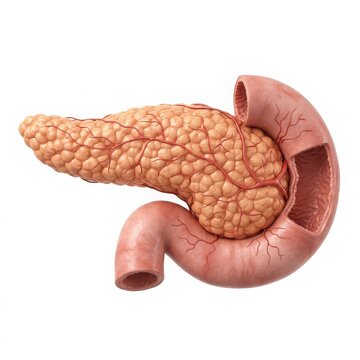 Human Pancreas and Duodenum Anatomy 3D Illustration Isolated on White Background for Medical Education and Healthcare