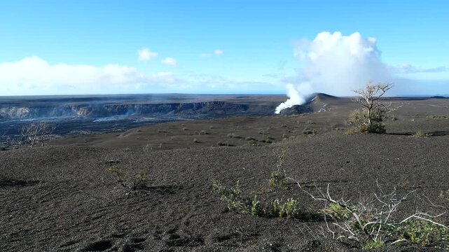 Wind Blows Volcanic Plume Across Kilauea Crater on Hawaii Island