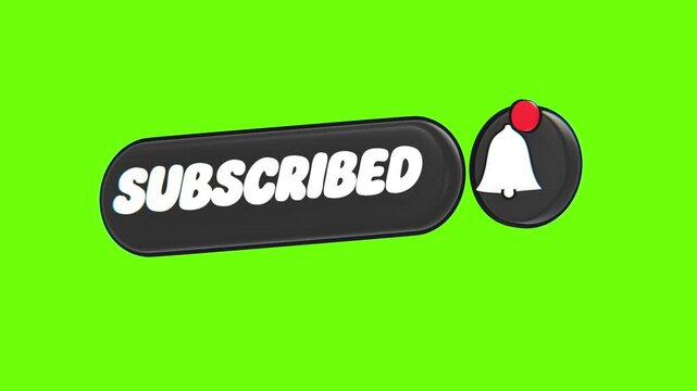 3d animated subscribe button with notification bell, green screen background