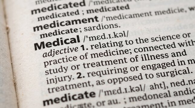 Macro shot of medical definition in an English dictionary