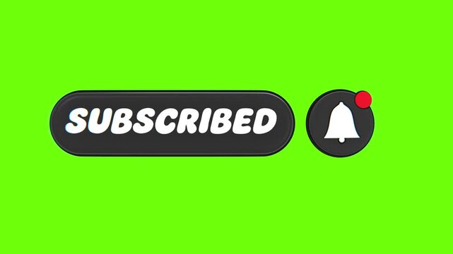 3d animated subscribe button with notification bell, green screen background