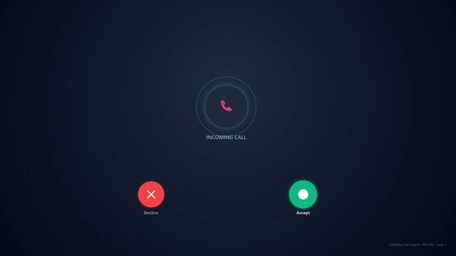 Incoming call screen interface animation with vibrating buttons and dark motion graphic video footage