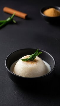 Gourmet Maldivian Handulu Bondibai Rice Pudding in Matte Bowl with Cinnamon and Copy Space