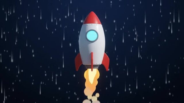 White rocket ship flying through space with stars