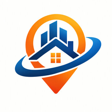 Real Estate Logo with Modern House, City Skyline, Location Pin and Property Growth Symbol
