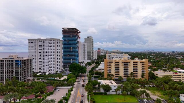 Aerial video Waldorf Astoria Residences construction site Pompano Beach Florida
