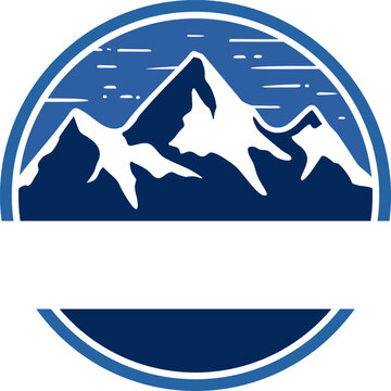 Mountain Landscape Symbol with Snow Capped Peaks in Circular Frame