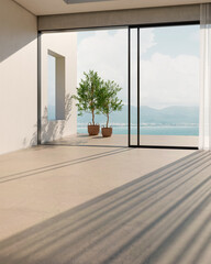 Fototapeta premium empty room with window and plants and sea