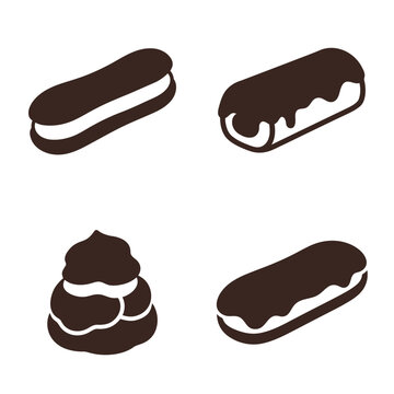 Chocolate Eclairs and Cream Puffs Collection Vector Icons
