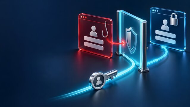 Password phishing scam concept with fishing hook stealing user login credentials from secure website