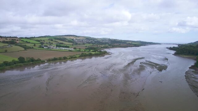 Panorama over River Teign from a drone, Newton Abbot, Devon, England, United Kingdom