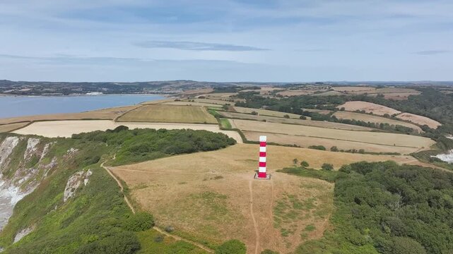 Gribbin Daymark over Gribbin Head from a drone, Fowey Estuary, Fowey, Cornwall, England, United Kingdom