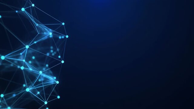 Three-dimensional network grid of small blue and cyan glowing nodes