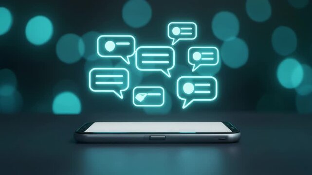 Small glowing speech bubble icons gently appearing above a plain smartphone