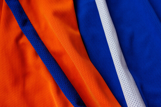Orange blue and white performance sports fabric