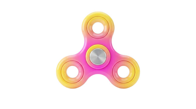 A colorful fidget spinner with pink and yellow gradient colors isolated on transparent background