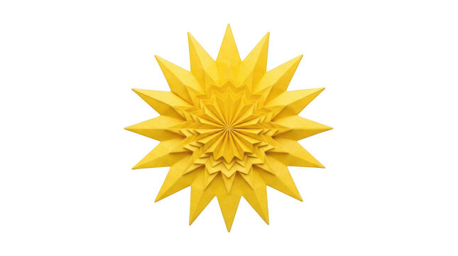 Yellow origami paper star isolated on transparent background