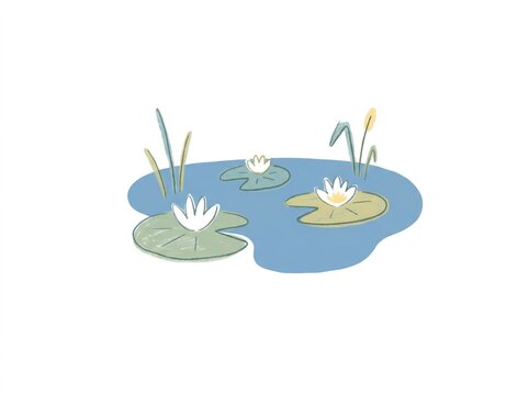 Small garden pond with water lilies illustration isolated on white background