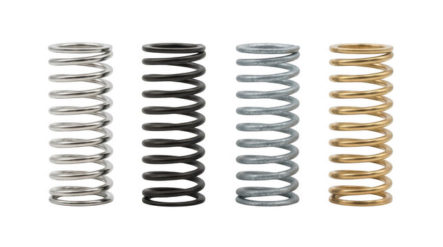 Four metallic springs in different colors isolated on transparent background