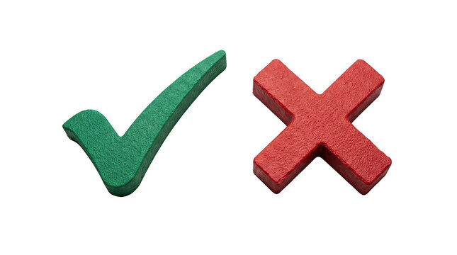 3d render of green check mark and red cross symbol isolated on transparent background