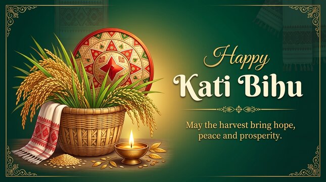 Kati Bihu Festival Banner With Assamese Harvest Elements