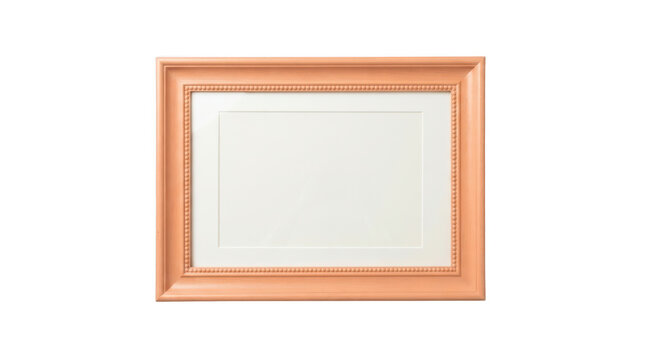 Peach picture frame with a white mat, featuring a beaded inner edge, isolated on transparent background