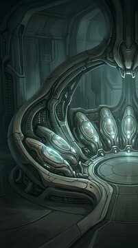 Futuristic Alien Technology Interface with Metallic Design.