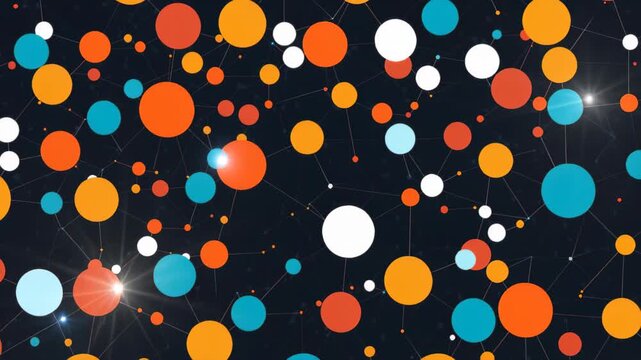 Networked Orbs of Light: A vibrant, abstract composition featuring interconnected orbs in hues of orange, blue, and white, set against a dark, star-speckled background.