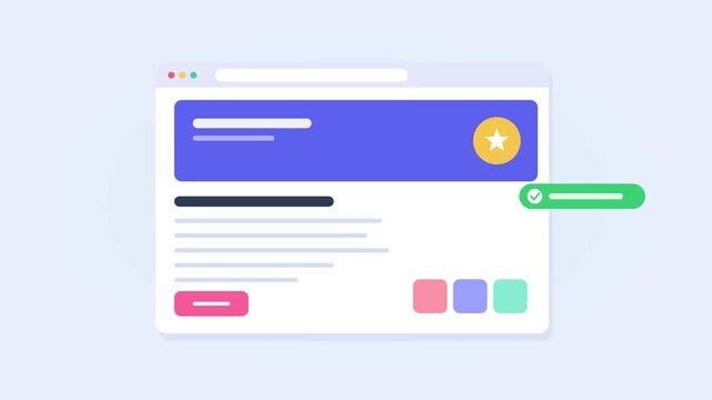 Animated user interface mockup displaying interactive buttons and colorful elements during digital software development video clip