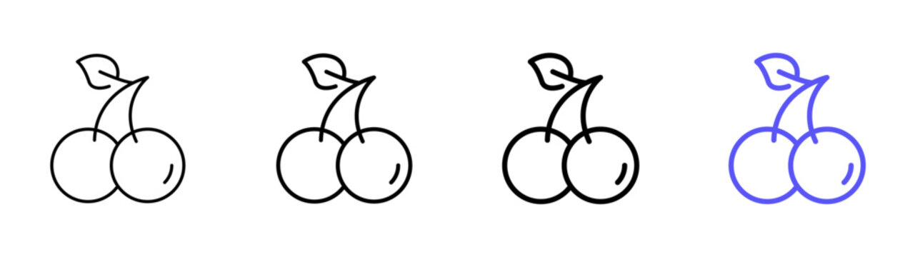 Fresh cherry fruit line icon set design. Editable vector stroke