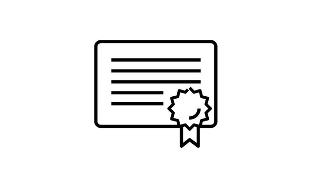 Certificate diploma icon appearing with animated lines and seal representing achievement and success in video footage