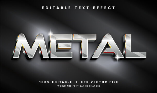 Editable Metal chrome silver 3D text effect vector template with metallic glossy style