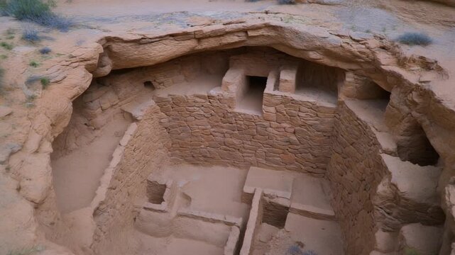 Ancient stone cliff dwelling colorado ruins in a sandstone alcove