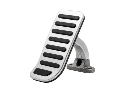 Modern metallic car accelerator gas pedal with non-slip black rubber grips, designed for vehicle speed control, performance driving, and automotive interior upgrades.