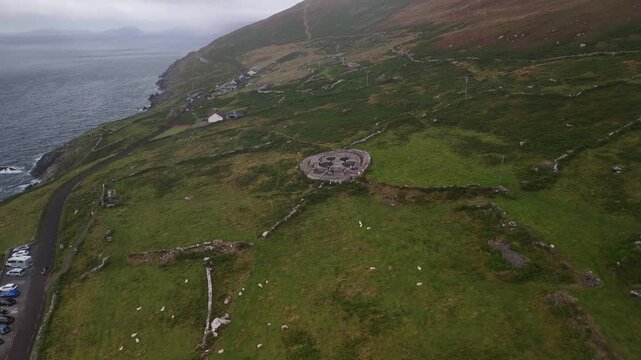 Drone approach to Cashel Murphy historic stone structure